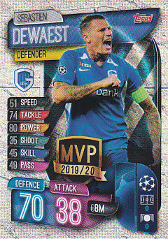 Sebastien Dewaest KRC Genk 2019/20 Topps Match Attax CL MVP 2019/20 #C GEN